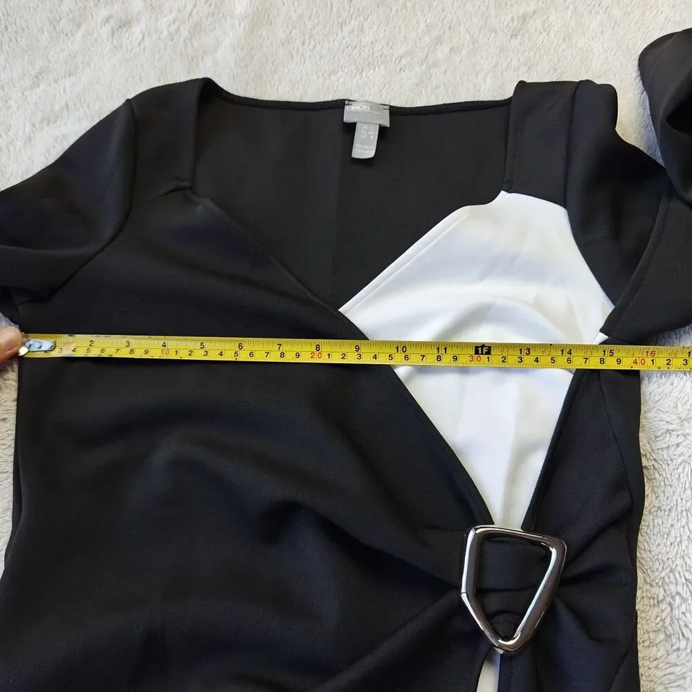 ASOS Buckle Waist Long Sleeve Dress Women's 8 US Monochrome Black White - Picture 8 of 9